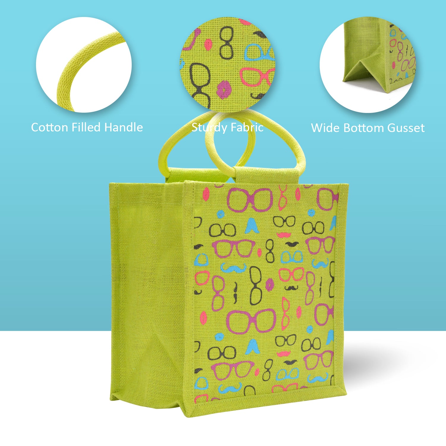11 X 10 X 7 - SPEC MOUSTACHE PRINT ZIPPER LUNCH (B-201-GREEN)
