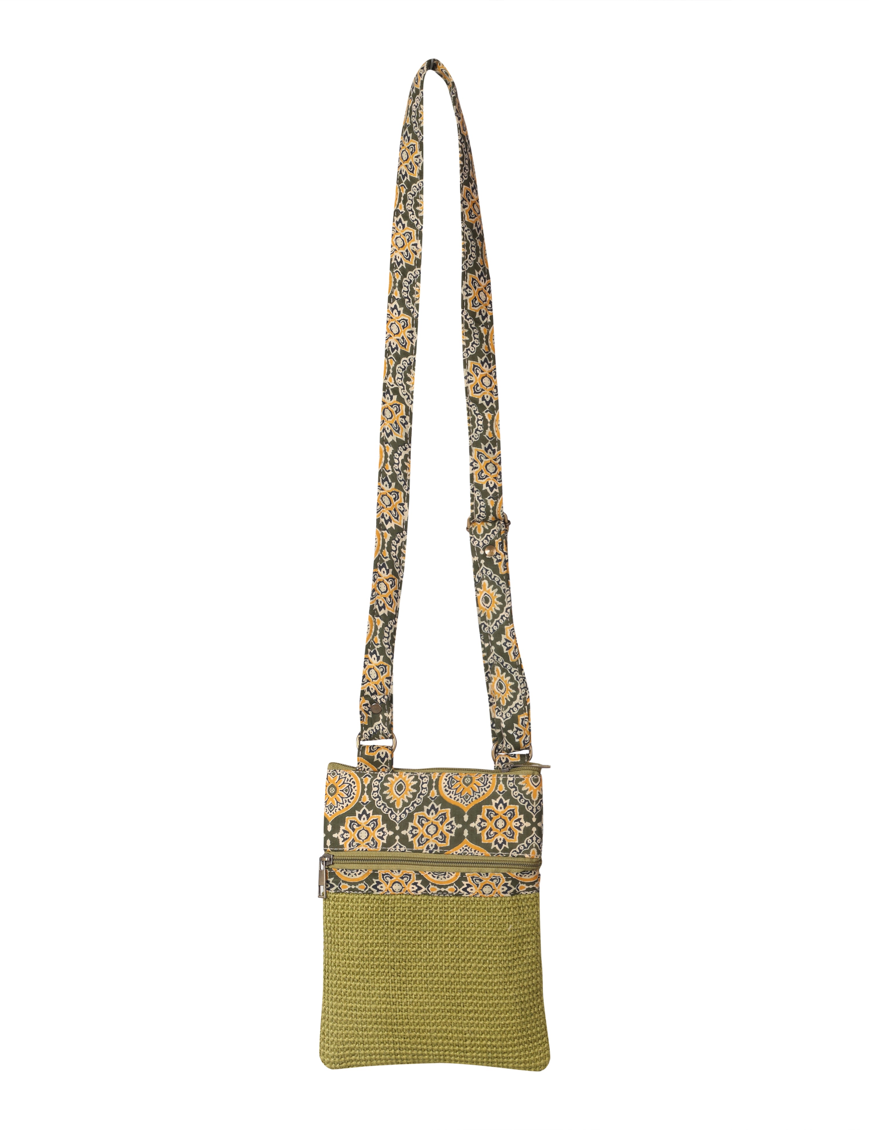 JUTE COTTAGE DOBBY SLING BAG SMALL, SUSTAINABLE, ECO-FRIENDLY, 100% GENUINE, STYLISH JUTE BAG (GREEN 9X7)