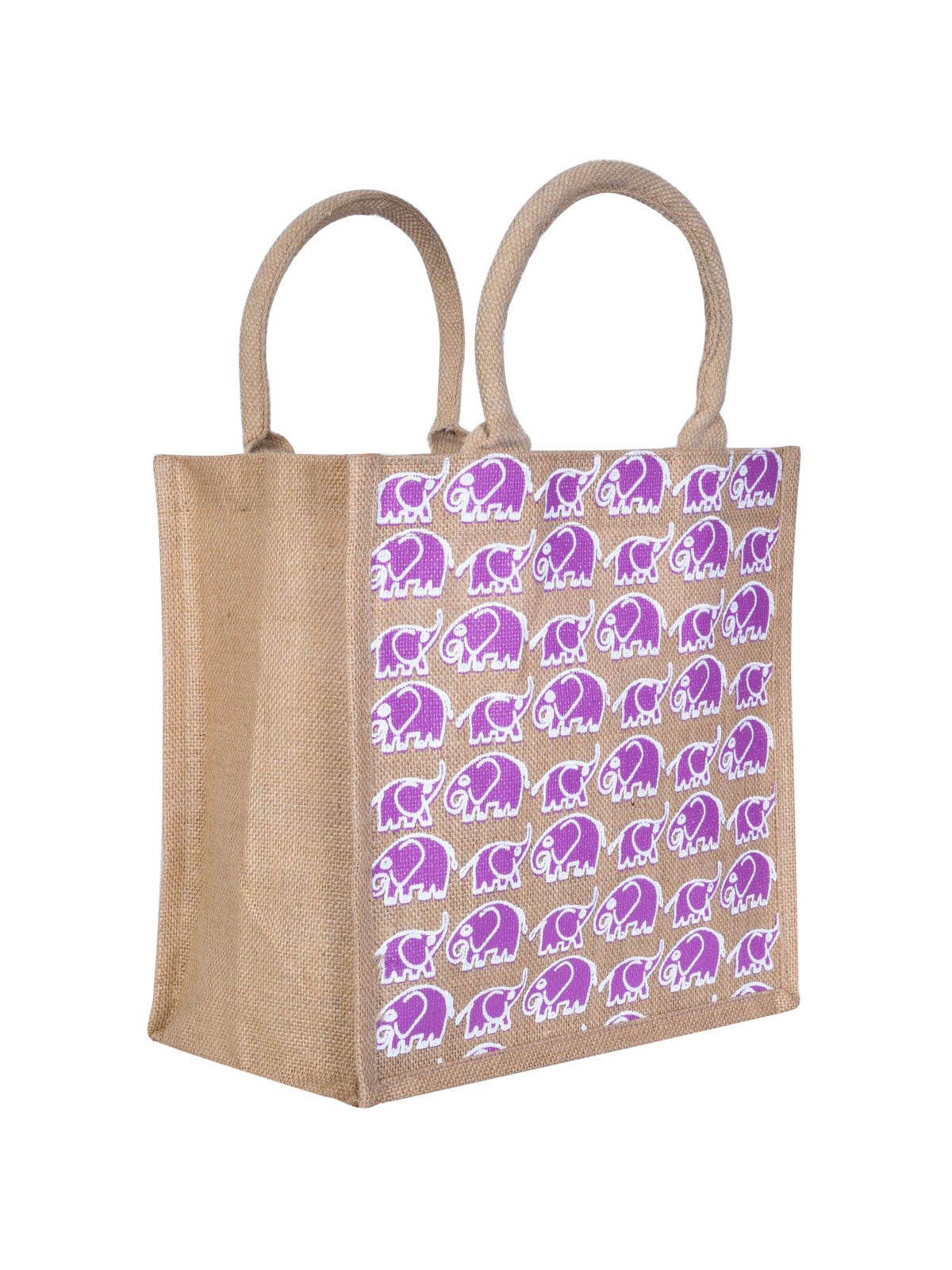 12 X 12 X 7 - ELEPHANT PRINT LUNCH ZIPPER BAG (B-150- HOT PINK)