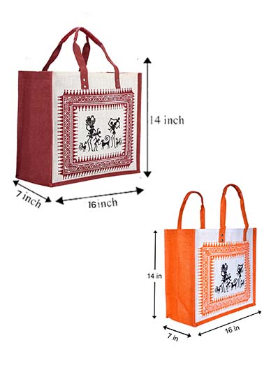 Combo of 14 X 16 WARLI PRINT ZIPPER (B-070-ORANGE) and 14 X 16 WARLI PRINT ZIPPER (B-070-MAROON)
