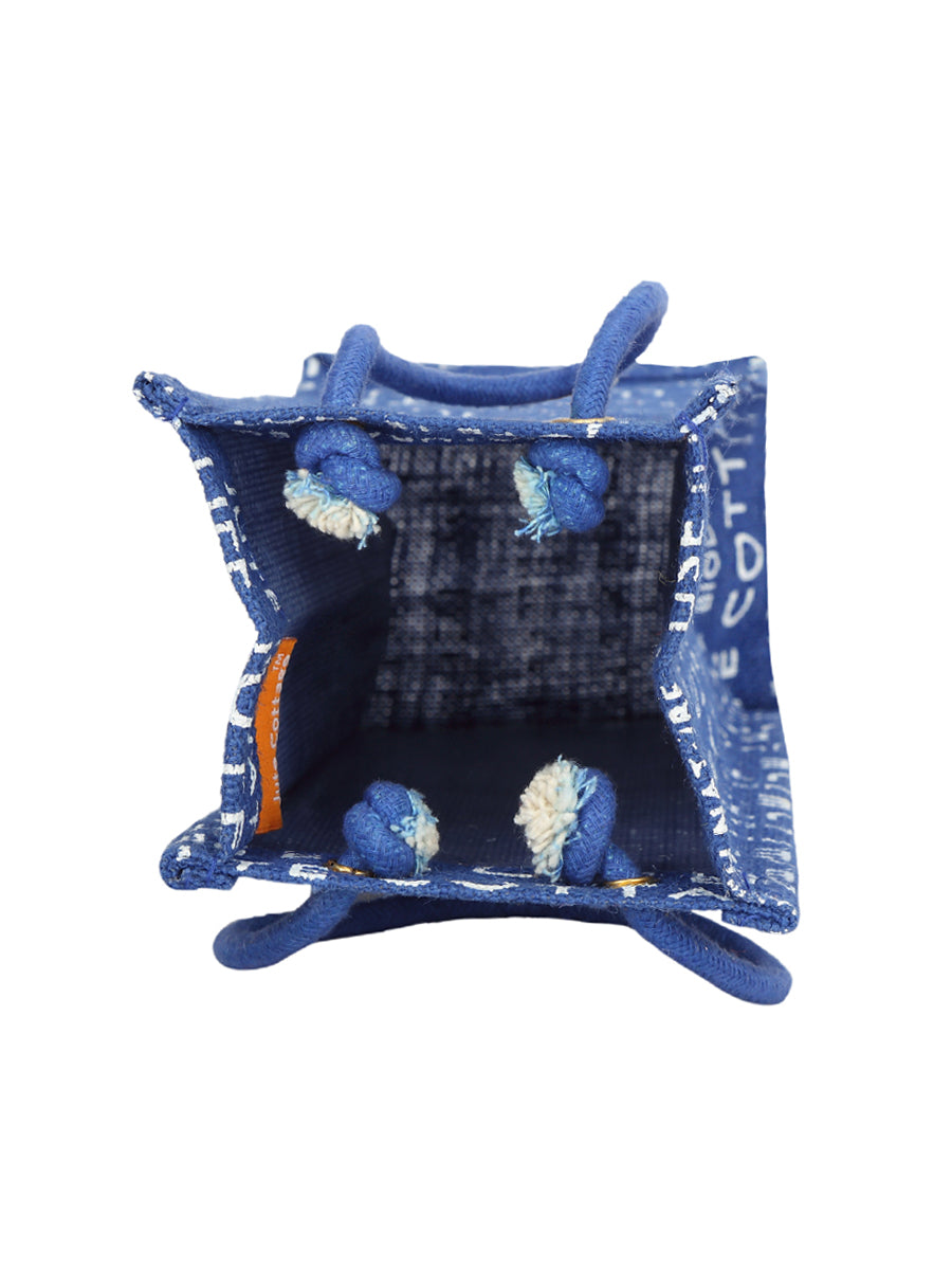 BOTTLE BAG JUTE COTTAGE PRINTED (B-062-BRIGHT BLUE)