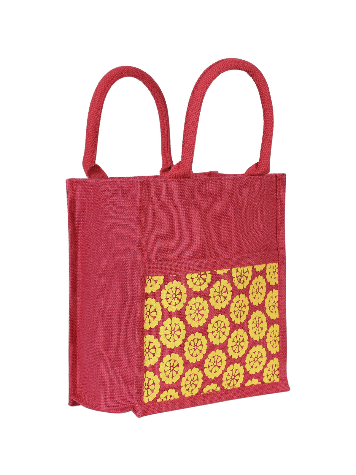 JUTE COTTAGE POCKET ZIPPER LUNCH BAG, SUSTAINABLE, ECO-FRIENDLY, 100% GENUINE JUTE, STYLISH (YELLOW 11X10X7)