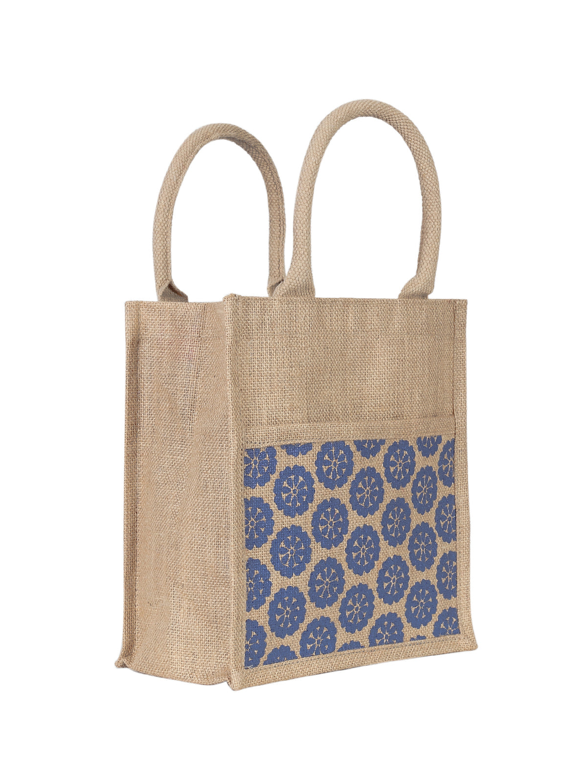 JUTE COTTAGE POCKET ZIPPER LUNCH BAG, SUSTAINABLE, ECO-FRIENDLY, 100% GENUINE JUTE, STYLISH (TURQUOISE BLUE 11X10X7)
