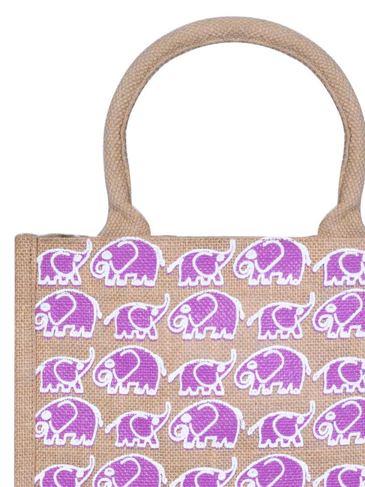 12 X 12 X 7 - ELEPHANT PRINT LUNCH ZIPPER BAG (B-150-NATURAL)
