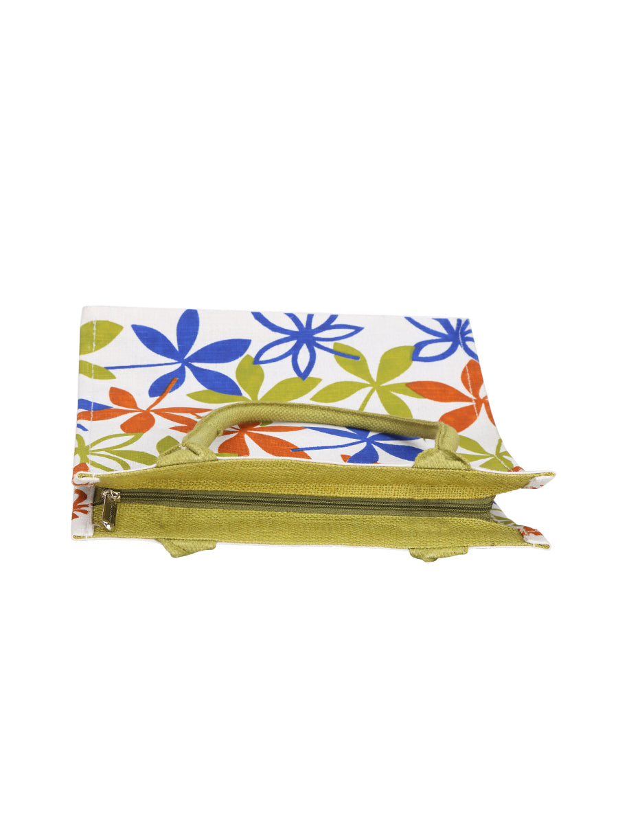 JUTE COTTAGE JUCO PRINTED ZIPPER LUNCH BAG, SUSTAINABLE, ECO-FRIENDLY, 100% GENUINE JUTE, STYLISH (GREEN 12X12X7)