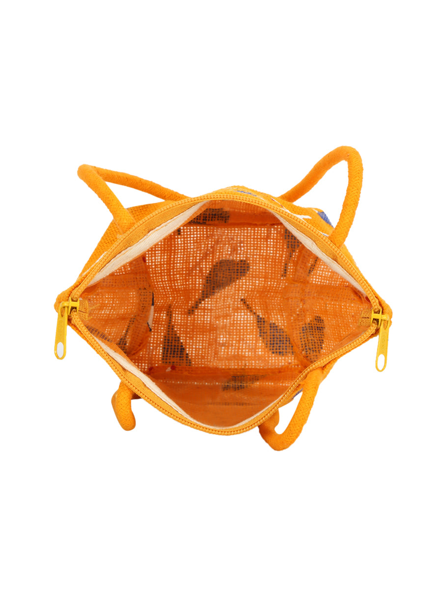 Bird print Mini Wristlet jute bag(D-lock)