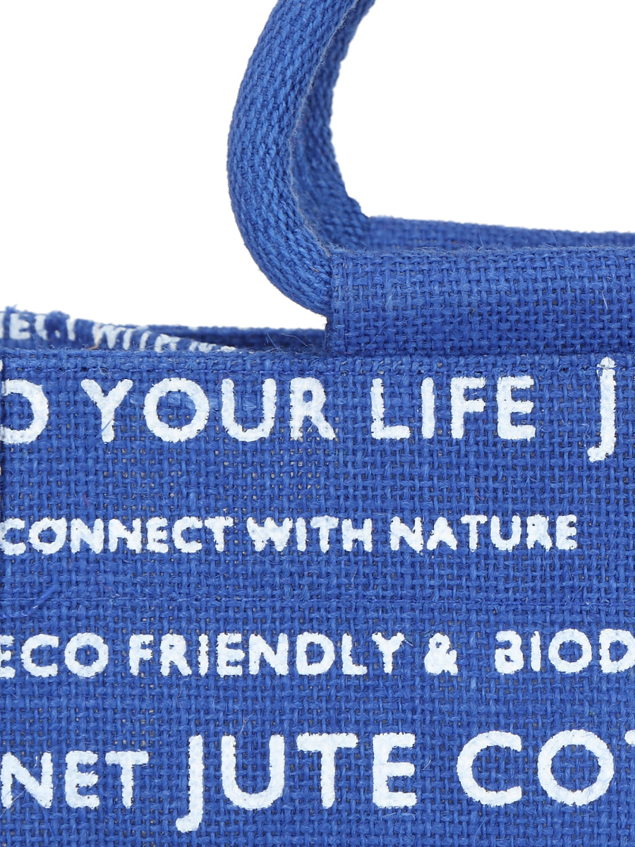 10 X 10 X 7 - JUTE COTTAGE PRINT LUNCH BAG (B-053-BRIGHT BLUE)