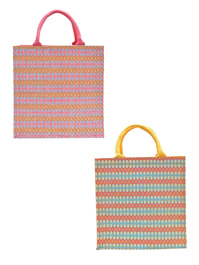 Combo of 14X14 RIBBON MOTIF ZIPPER BAG (B-219-HOT PINK) and 14X14 RIBBON MOTIF ZIPPER BAG (B-219-YELLOW)