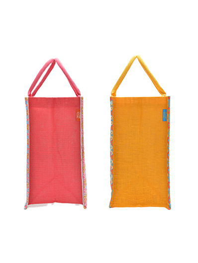 Combo of 14X14 RIBBON MOTIF ZIPPER BAG (B-219-HOT PINK) and 14X14 RIBBON MOTIF ZIPPER BAG (B-219-YELLOW)