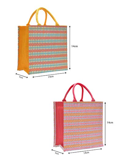 Combo of 14X14 RIBBON MOTIF ZIPPER BAG (B-219-HOT PINK) and 14X14 RIBBON MOTIF ZIPPER BAG (B-219-YELLOW)