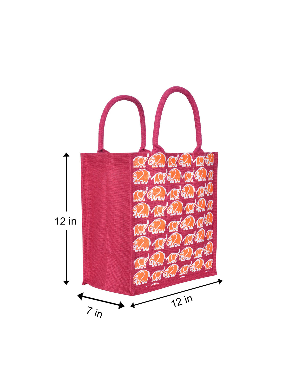 12 X 12 X 7 - ELEPHANT PRINT LUNCH ZIPPER BAG (B-150- HOT PINK)