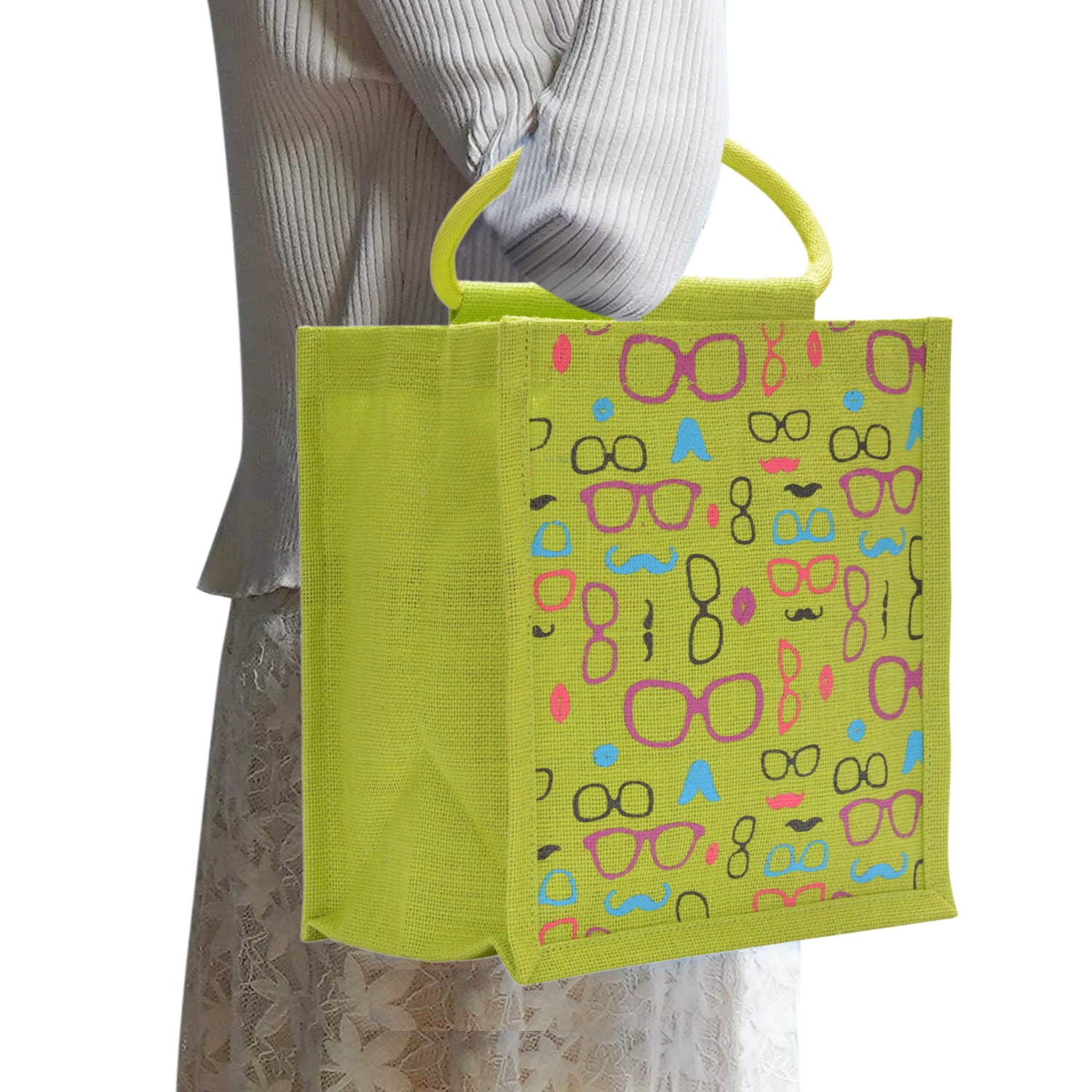 11 X 10 X 7 - SPEC MOUSTACHE PRINT ZIPPER LUNCH (B-201-GREEN)
