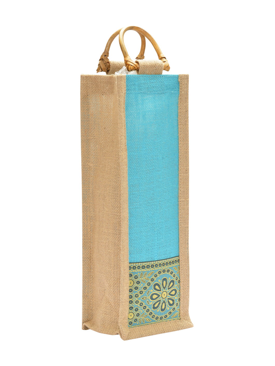 BOTTLE BAG WITH LACE / PRINT (B-010-TURQUOISE BLUE)