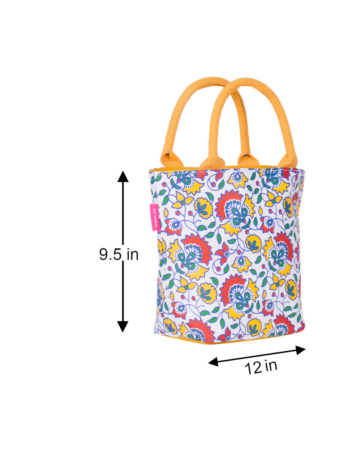JUTE COTTAGE FLORAL PRINT JUCO ZIPPER LUNCH BAG, SUSTAINABLE, ECO-FRIENDLY, 100% GENUINE, STYLISH (YELLOW 9.5X12X4)