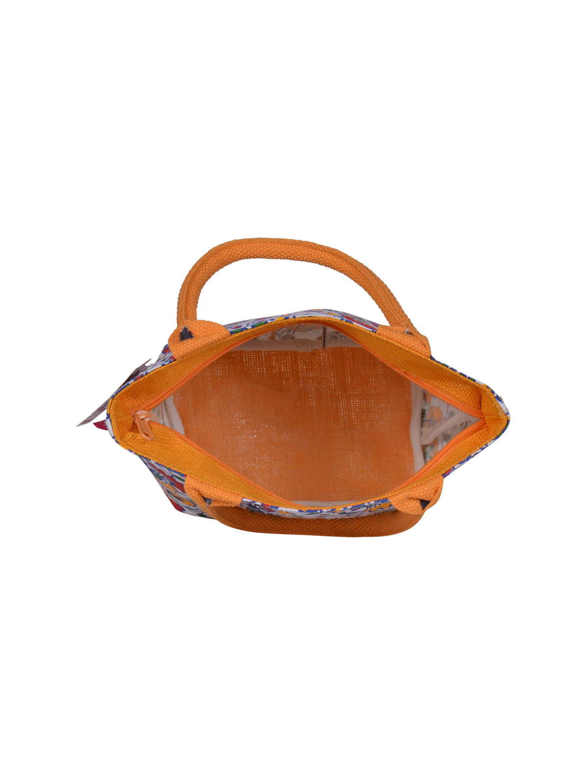 JUTE COTTAGE FLORAL PRINT JUCO ZIPPER LUNCH BAG, SUSTAINABLE, ECO-FRIENDLY, 100% GENUINE, STYLISH (YELLOW 9.5X12X4)