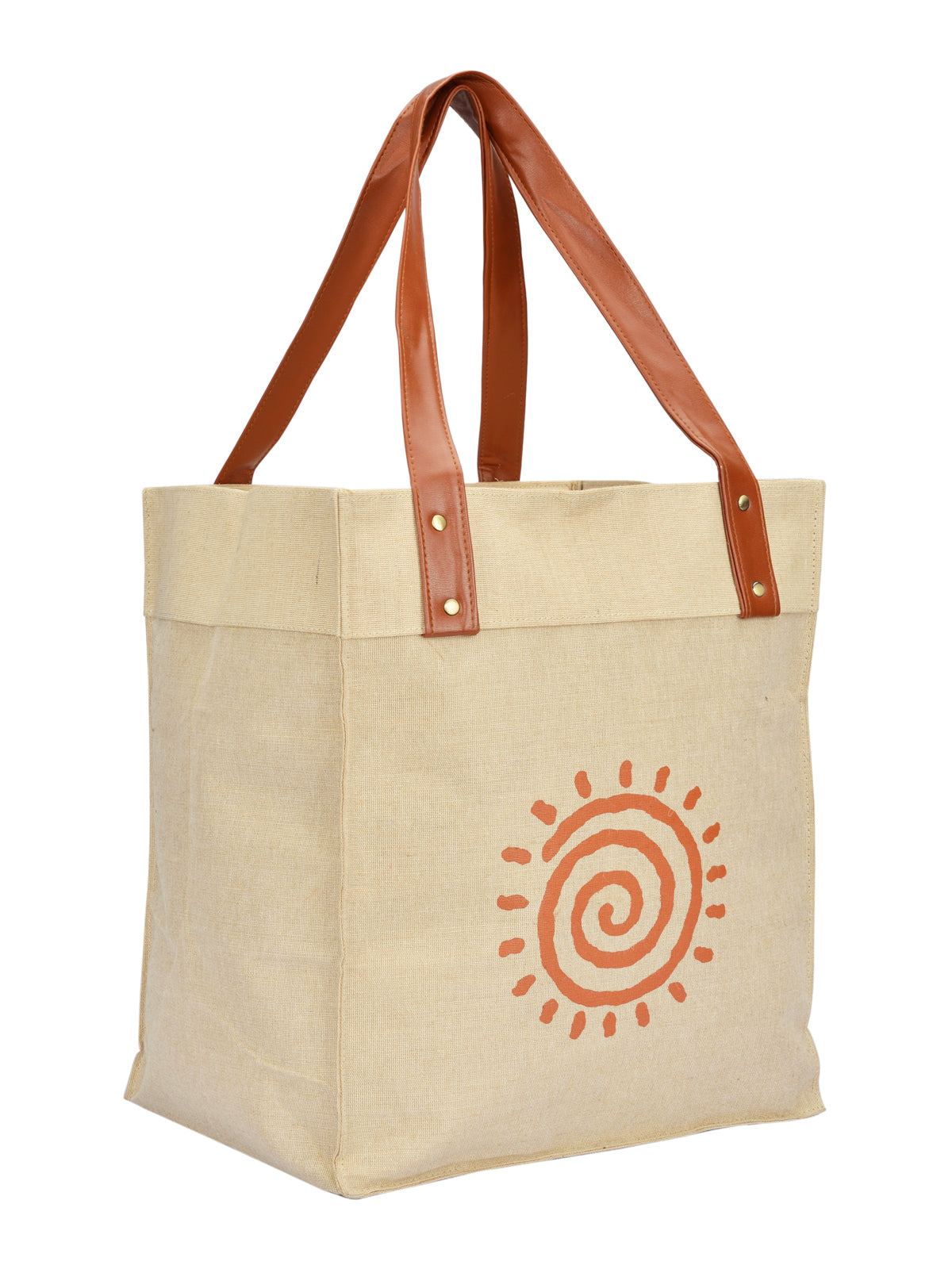 JUTE COTTAGE JUCO PU HANDLE ZIPPER SHOPPING BAG WITH BOTTOM BOARD, SUSTAINABLE, ECO-FRIENDLY, 100% GENUINE, STYLISH (BRIGHT BLUE 15X13X10)