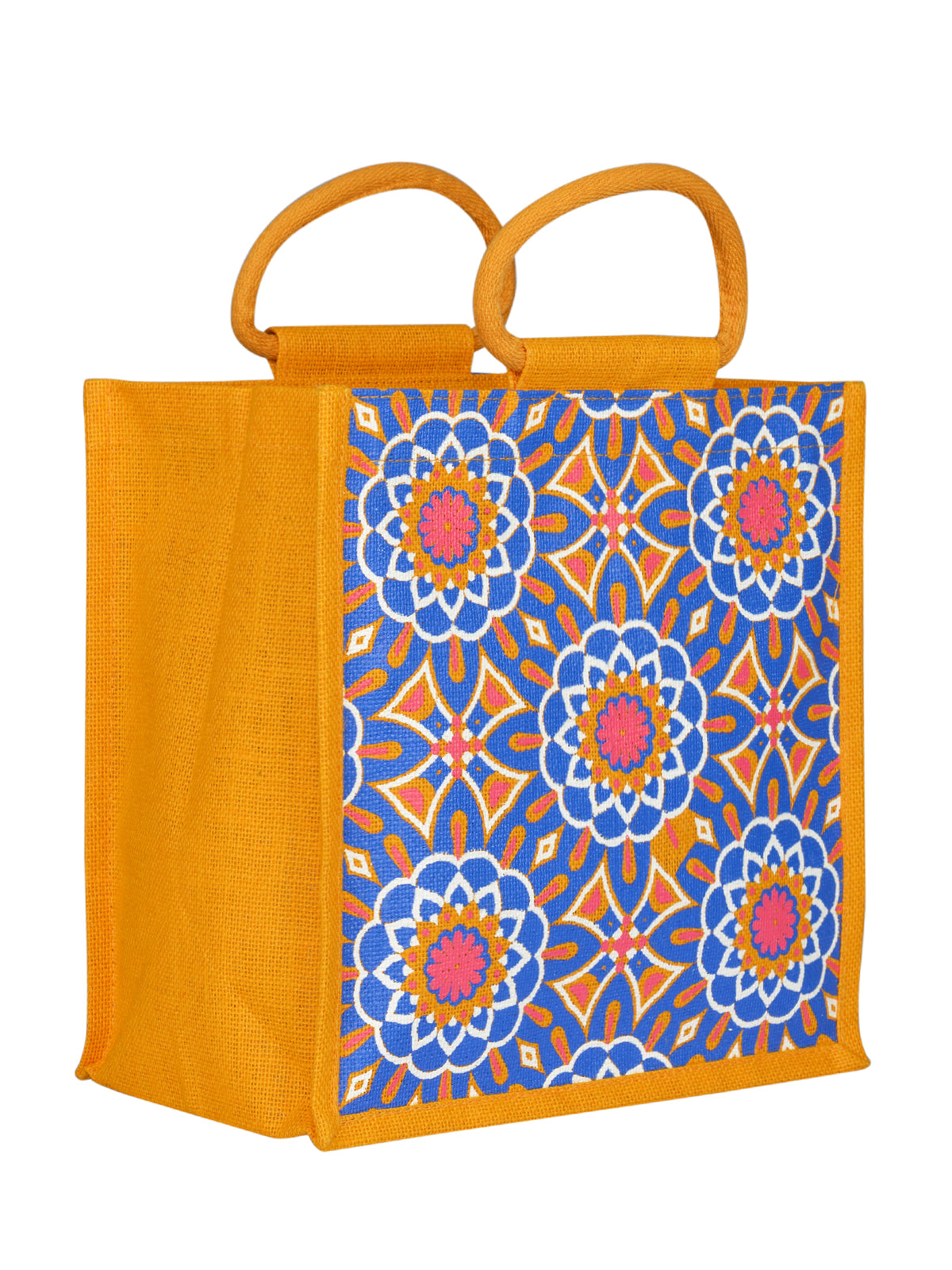 12 X 12 X 7 - MUGHAL PRINT ZIPPER LUNCH BAG (B-188-YELLOW)