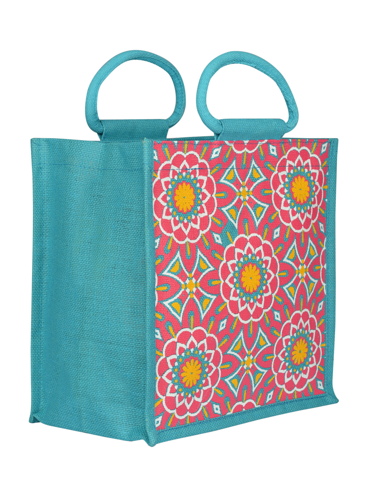 12 X 12 X 7 - MUGHAL PRINT ZIPPER LUNCH BAG (B-188-YELLOW)