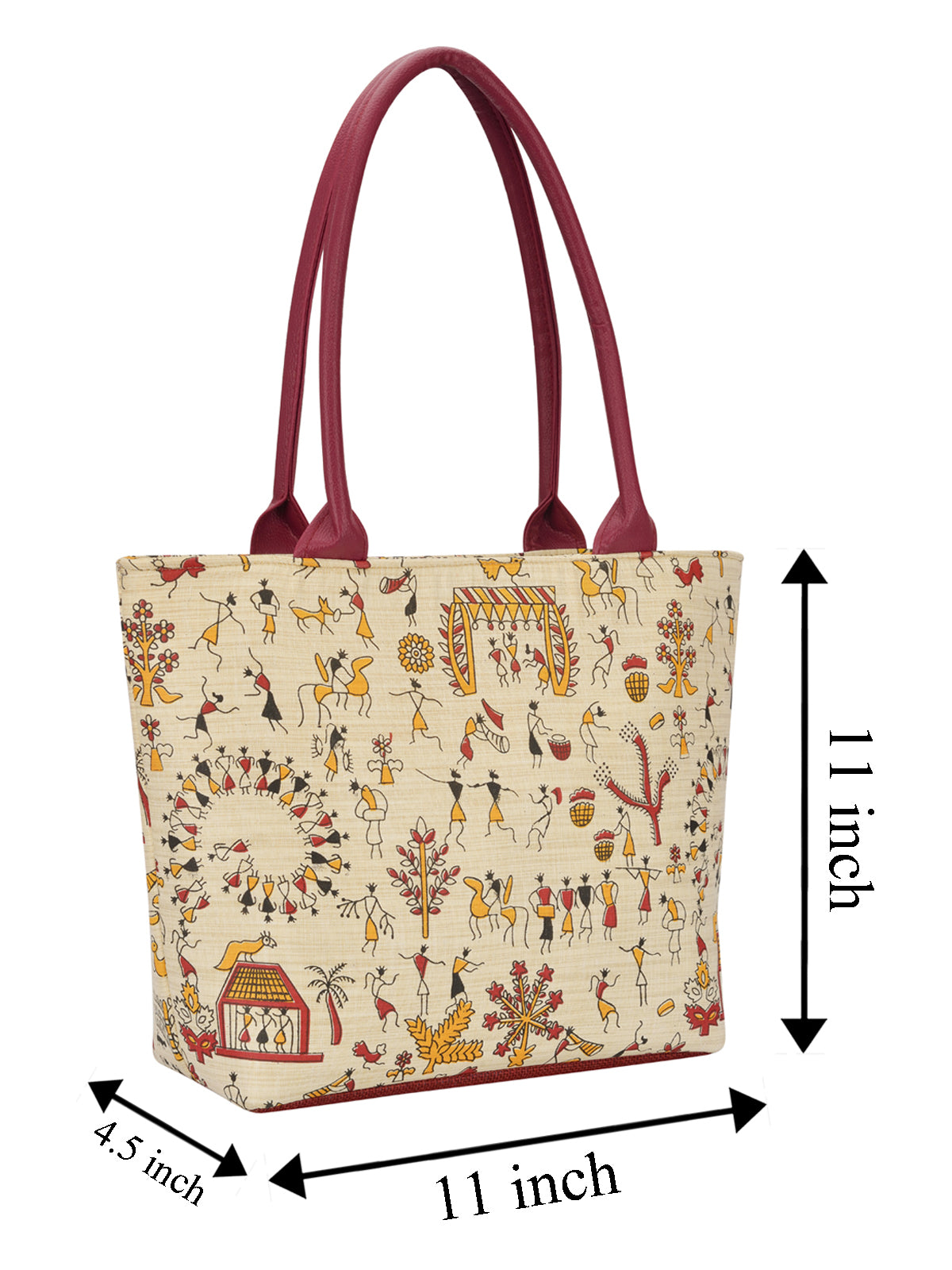 Warli Handbag with maroon handles