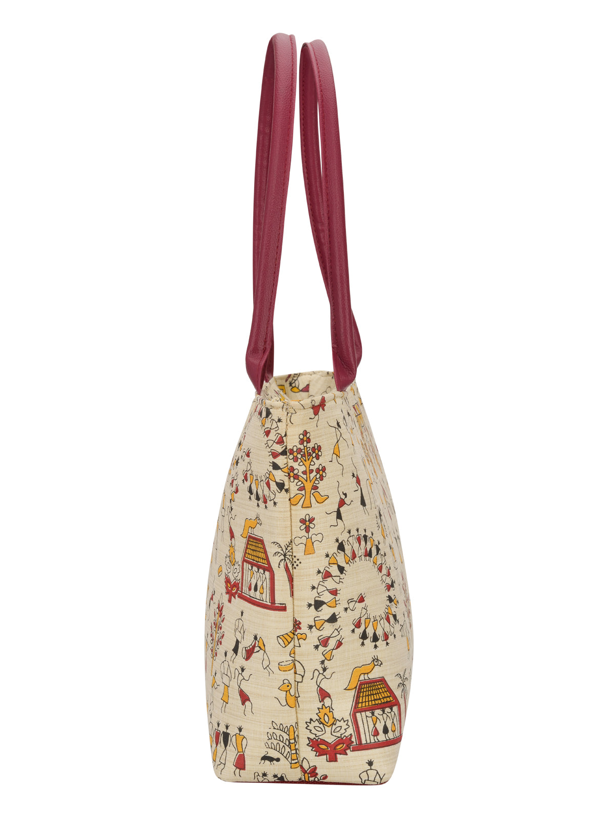 Warli Handbag with maroon handles