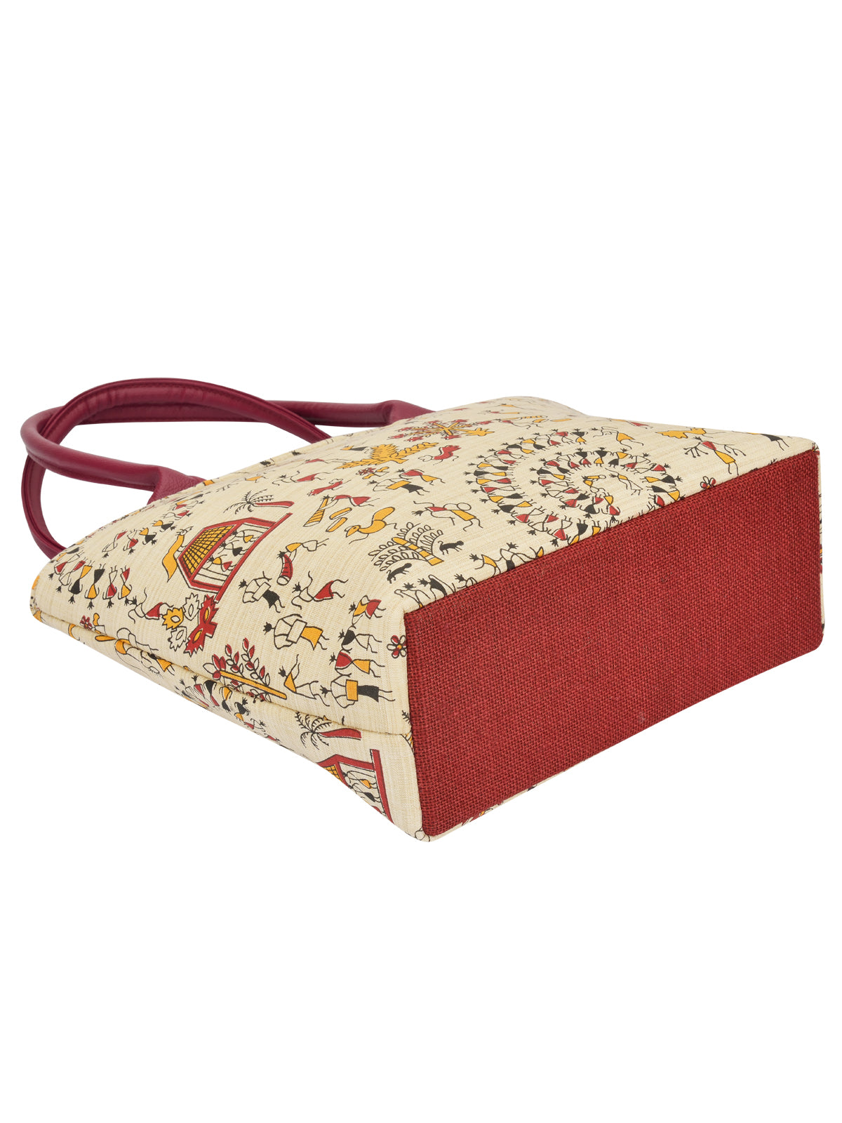 Warli Handbag with maroon handles