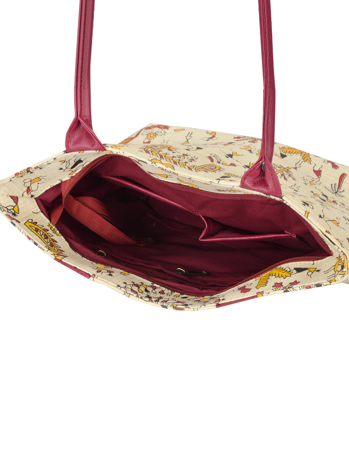 Warli Handbag with maroon handles