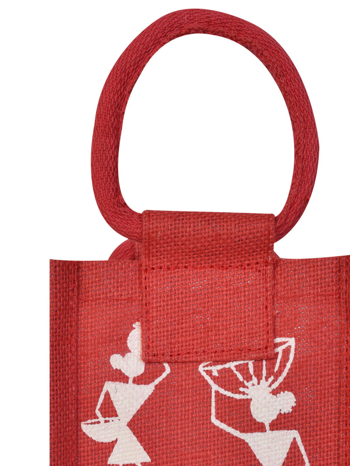 JUTE COTTAGE BOTTLE BAG WARLI PRINT, SUSTAINABLE, ECO-FRIENDLY, 100% GENUINE, STYLISH JUTE BAG (RED 14X5X4.5)