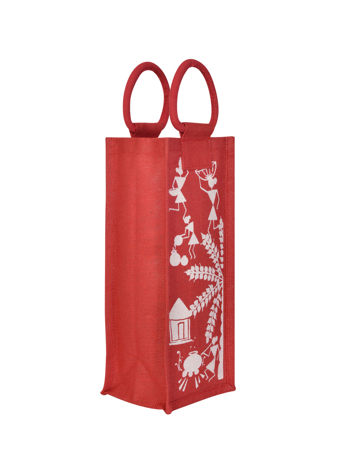 JUTE COTTAGE BOTTLE BAG WARLI PRINT, SUSTAINABLE, ECO-FRIENDLY, 100% GENUINE, STYLISH JUTE BAG (GREEN 14X5X4.5)