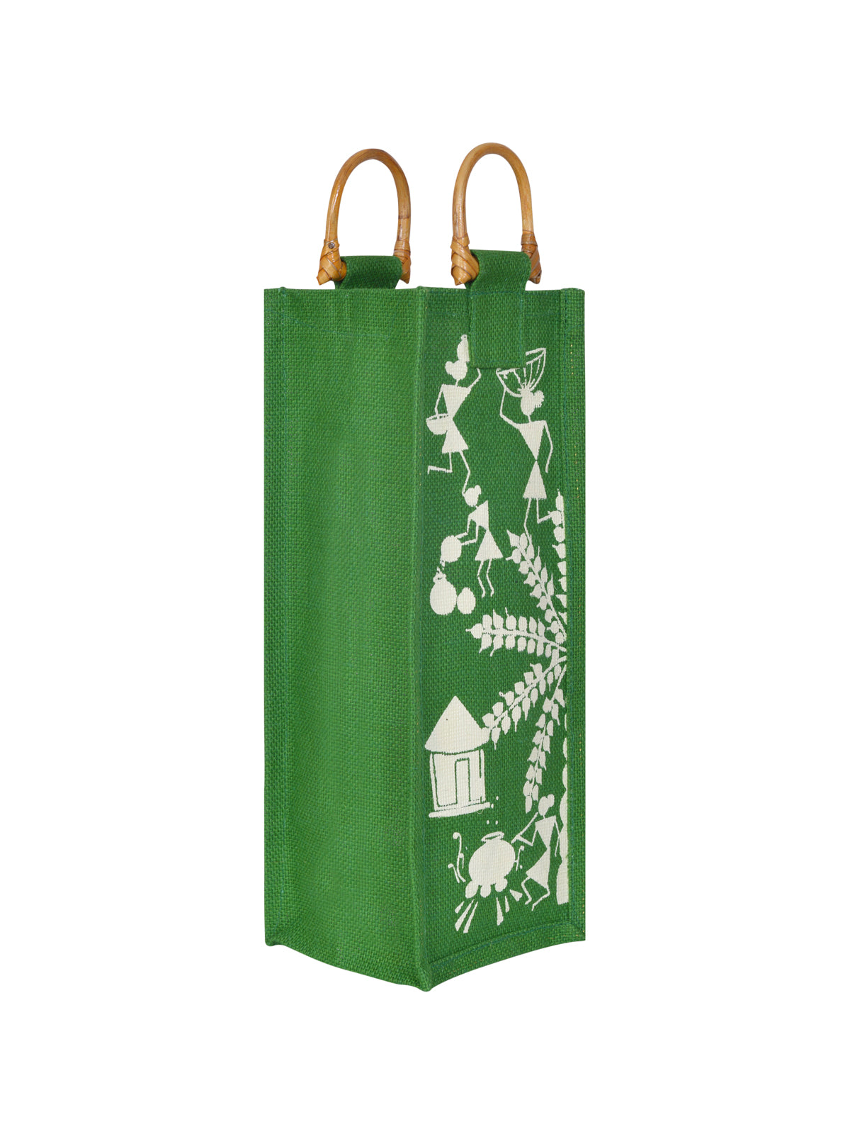 JUTE COTTAGE BOTTLE BAG WARLI PRINT, SUSTAINABLE, ECO-FRIENDLY, 100% GENUINE, STYLISH JUTE BAG (RED 14X5X4.5)