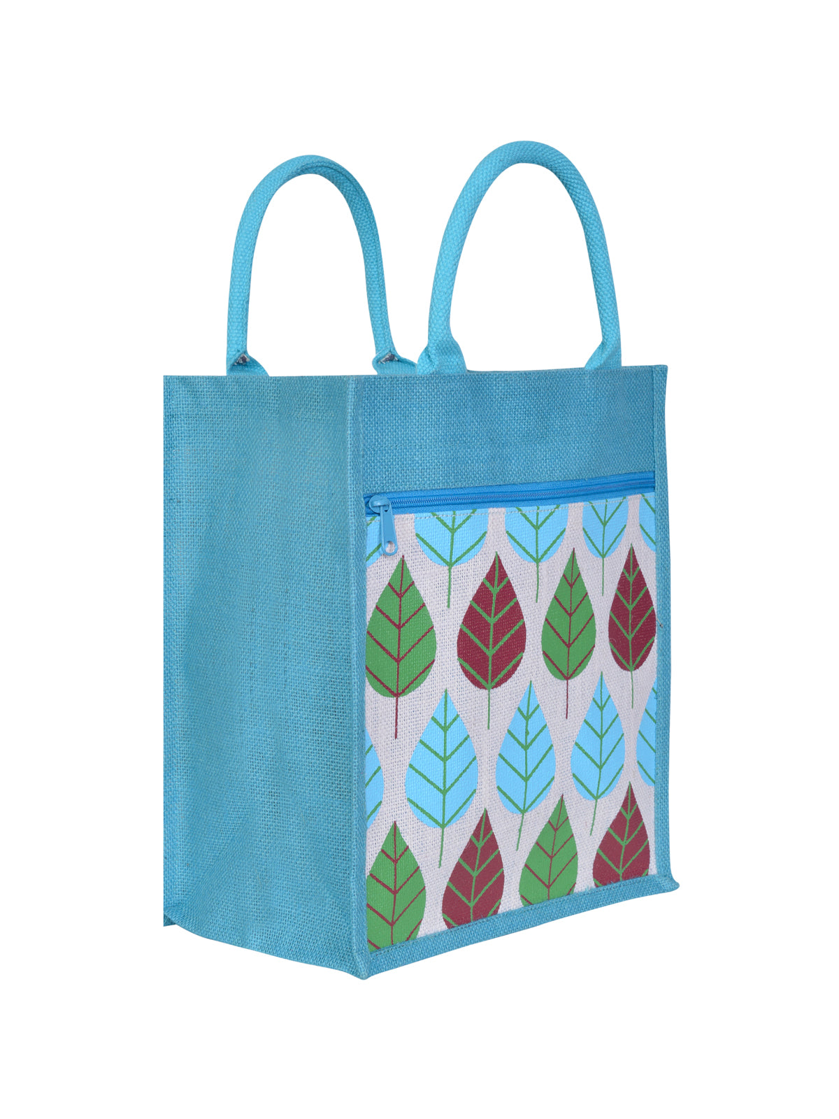 13 X 11 X 7 - FRONT POCKET LEAF PRINT LUNCH BAG (B-166-MAROON/WHITE)