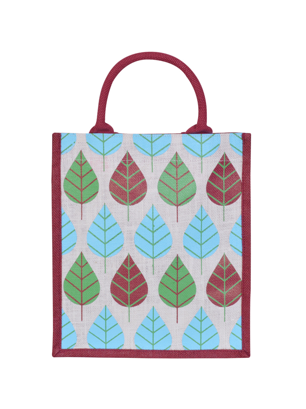 13 X 11 X 7 - FRONT POCKET LEAF PRINT LUNCH BAG (B-166-MAROON/WHITE)