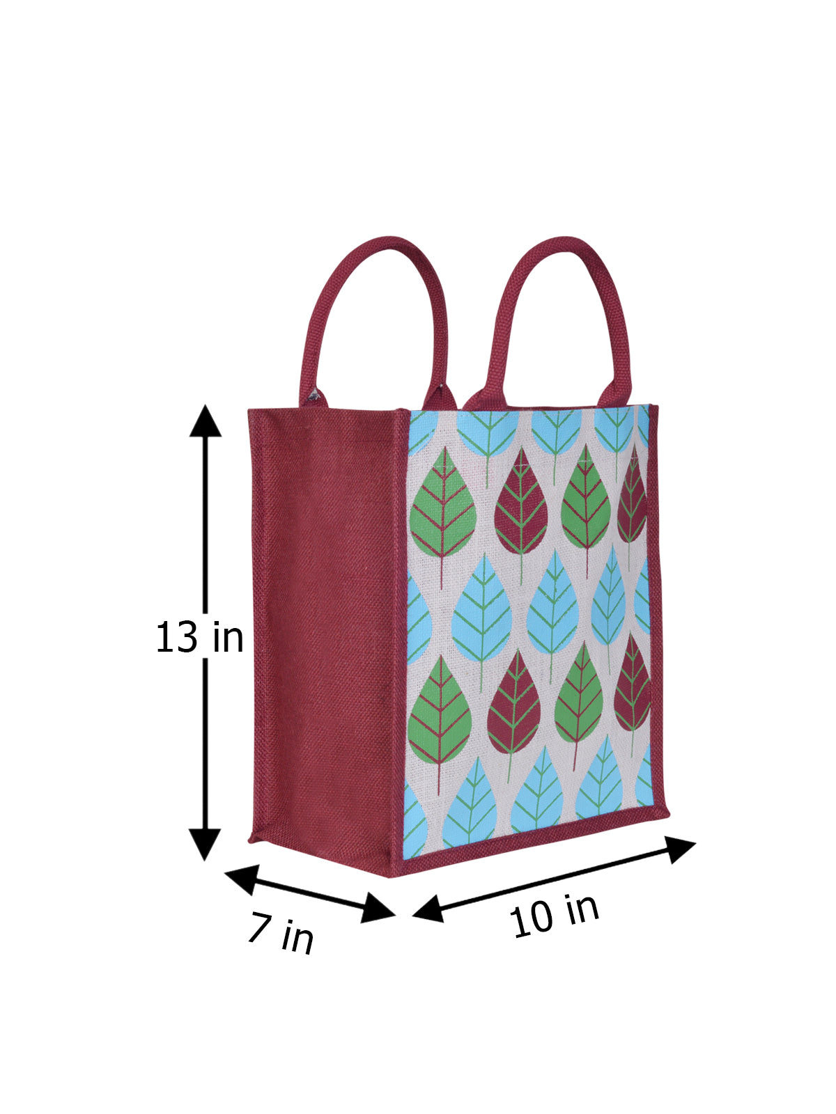 13 X 11 X 7 - FRONT POCKET LEAF PRINT LUNCH BAG (B-166-MAROON/WHITE)