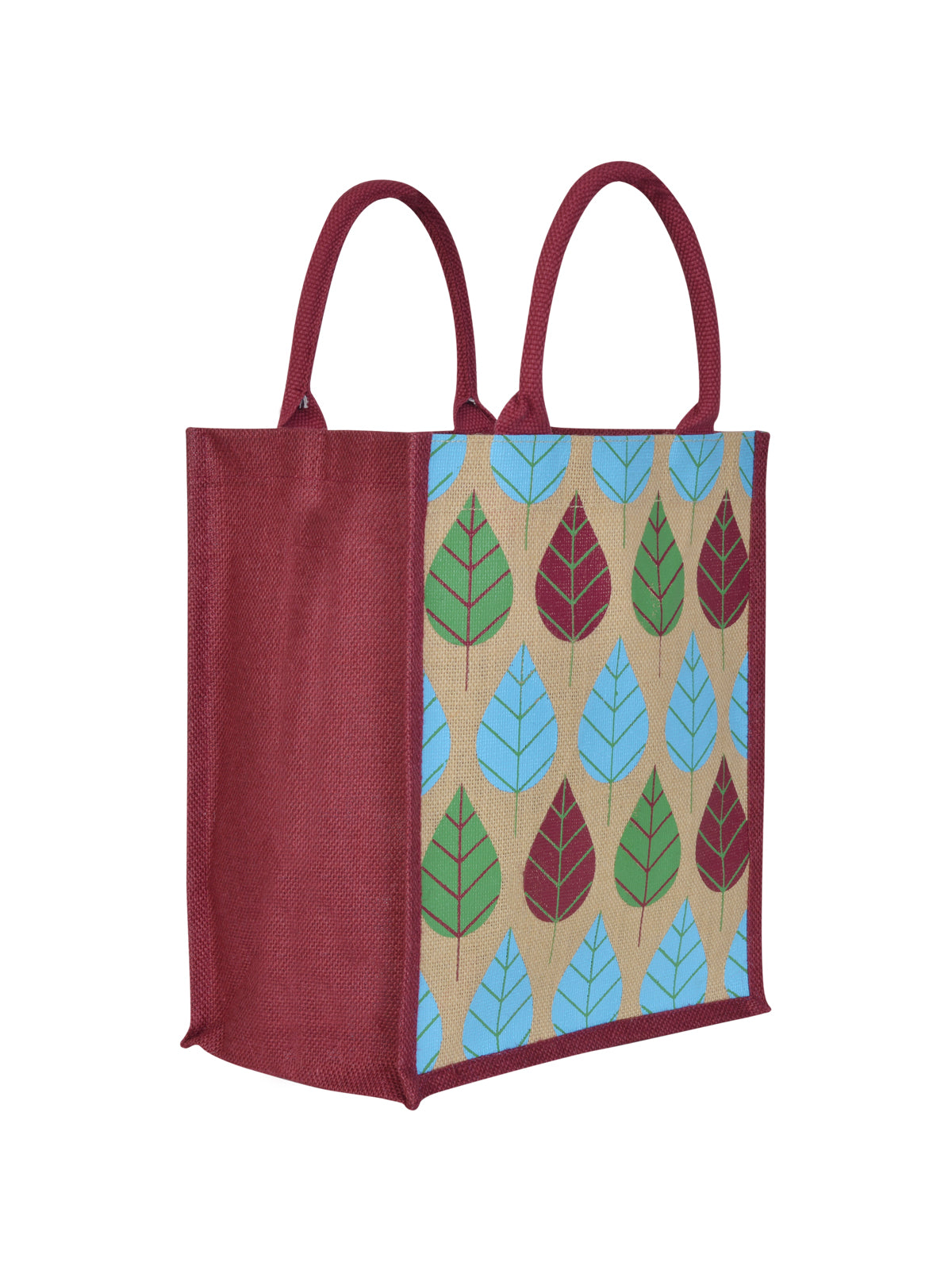 13 X 11 X 7 - FRONT POCKET LEAF PRINT LUNCH BAG (B-166-MAROON/WHITE)
