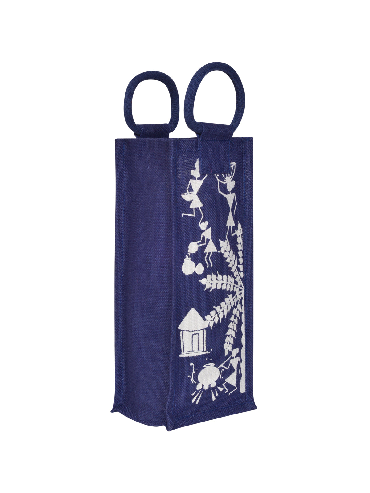 JUTE COTTAGE BOTTLE BAG WARLI PRINT, SUSTAINABLE, ECO-FRIENDLY, 100% GENUINE, STYLISH JUTE BAG (GREEN 14X5X4.5)