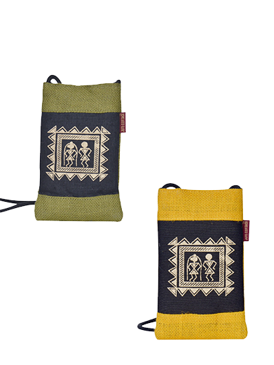 Combo of MOBILE JUTE WARLI PRINT (A-088-YELLOW) and MOBILE JUTE WARLI PRINT (A-088-OLIVE GREEN)