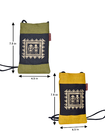 Combo of MOBILE JUTE WARLI PRINT (A-088-YELLOW) and MOBILE JUTE WARLI PRINT (A-088-OLIVE GREEN)