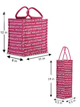 Load image into Gallery viewer, Combo of 10 X 10 JUTE COTTAGE PRINT LUNCH BAG (B-053-MAGENTA) and BOTTLE BAG JUTE COTTAGE PRINTED (B-062-MAGENTA)
