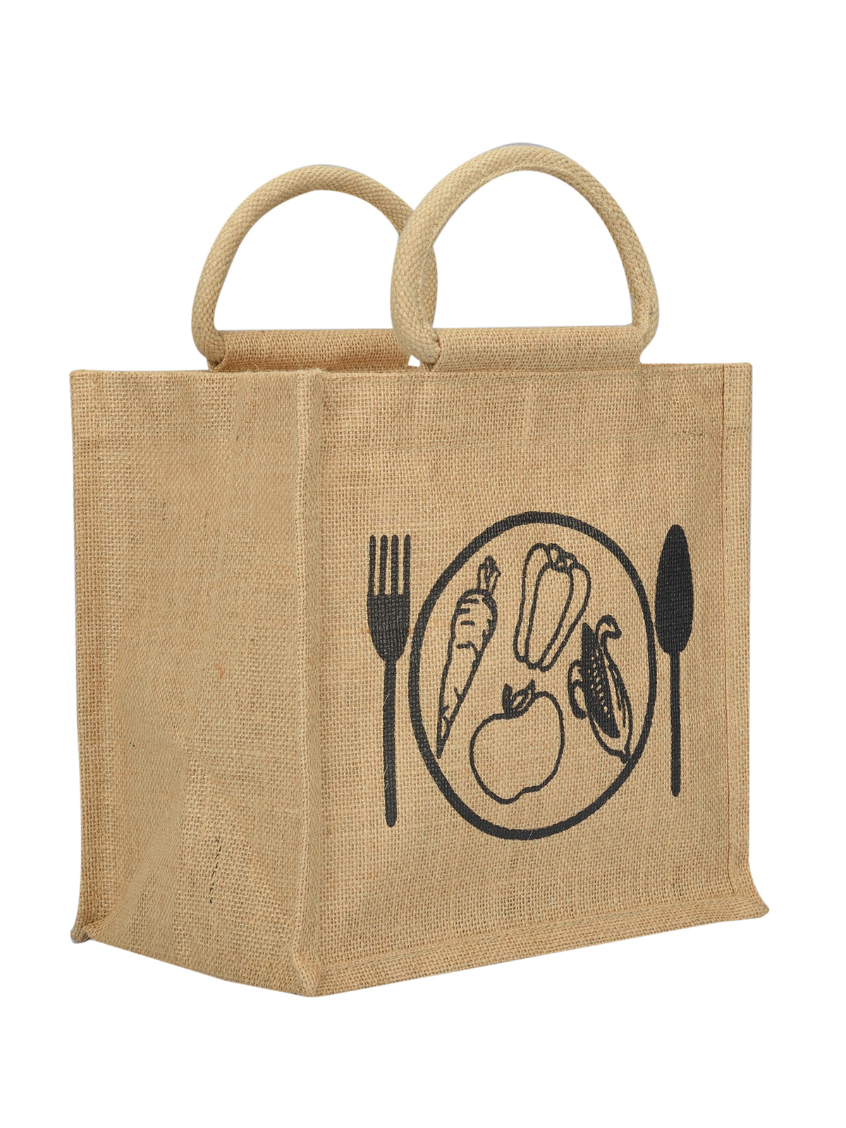 10 X 10 X 7 - SPOON & FORK PRINT LUNCH BAG ZIPPER (B-184-NATURAL)