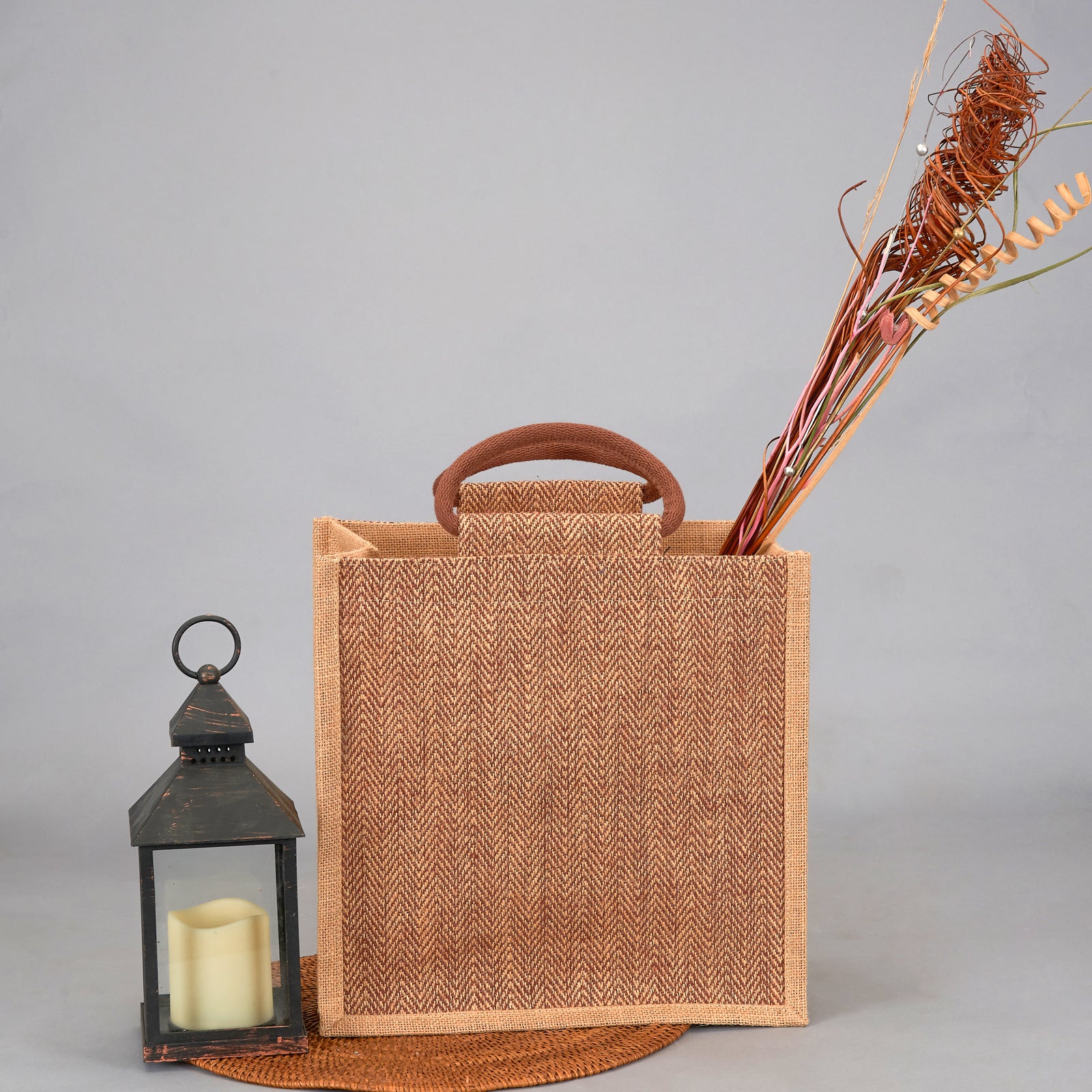JUTE COTTAGE HERRINGBONE JUTE LUNCH ZIPPER, SUSTAINABLE, ECO-FRIENDLY, 100% GENUINE JUTE, STYLISH (BROWN 11X10X7)