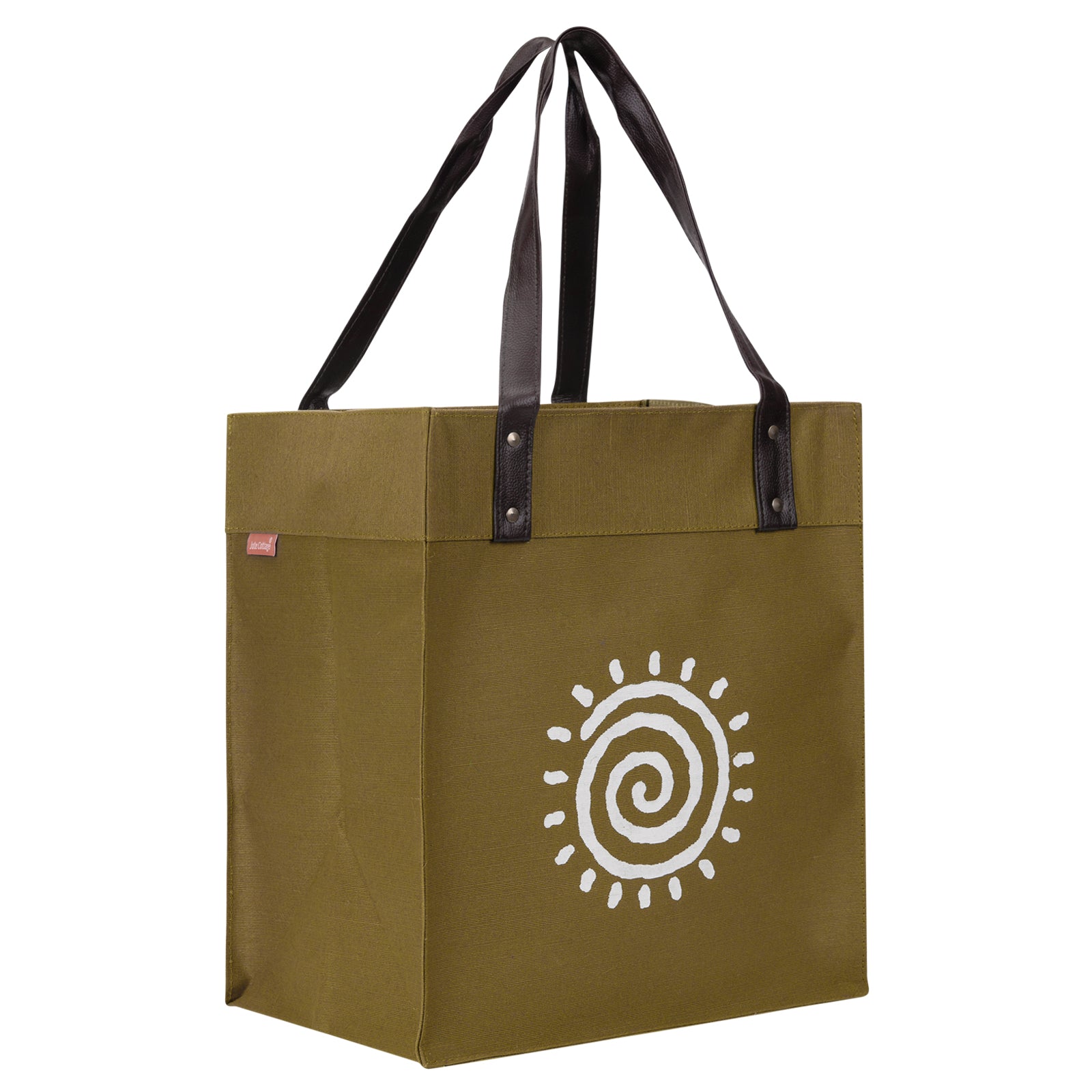 JUTE COTTAGE JUCO PU HANDLE ZIPPER SHOPPING BAG WITH BOTTOM BOARD, SUSTAINABLE, ECO-FRIENDLY, 100% GENUINE, STYLISH (BRIGHT BLUE 15X13X10)