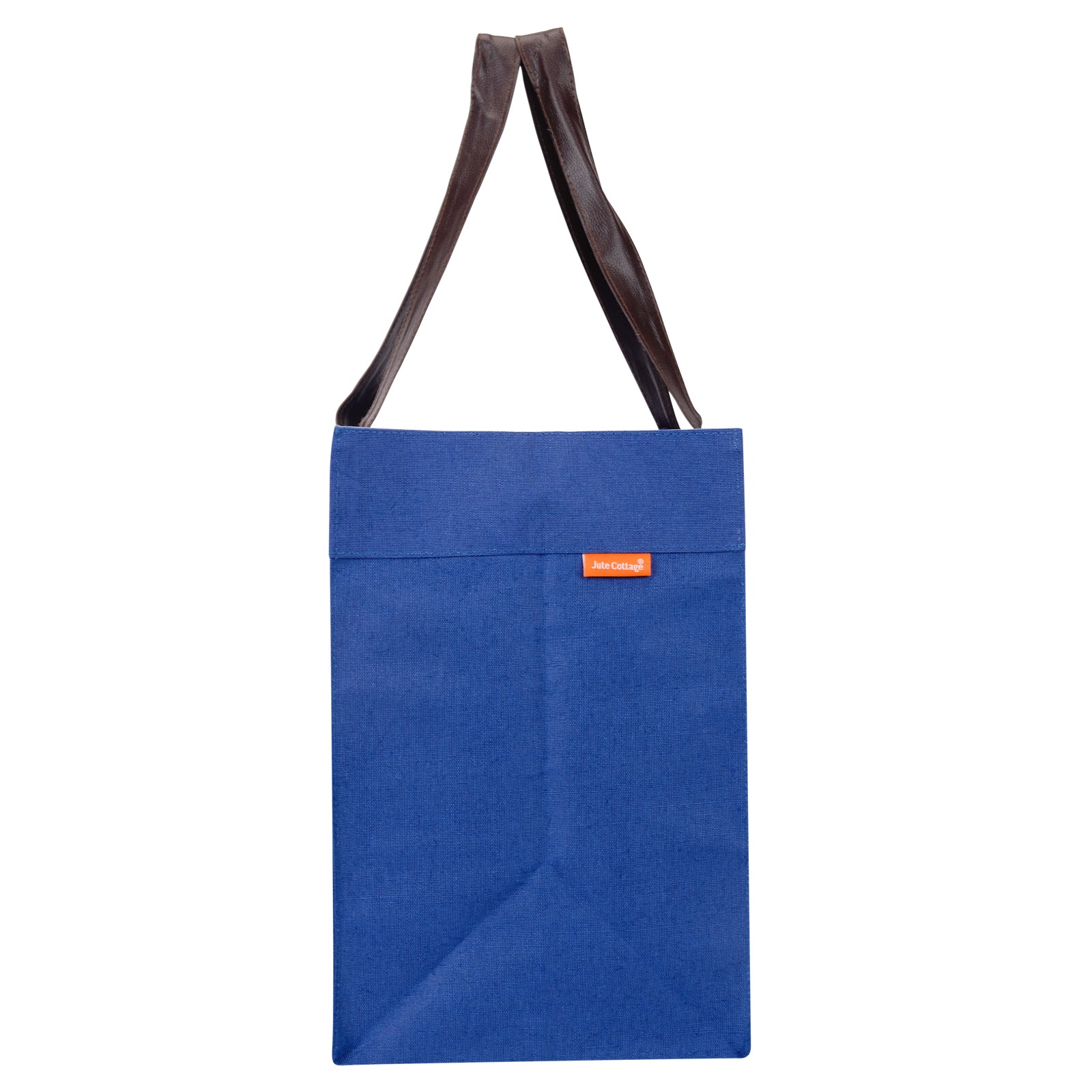 JUTE COTTAGE JUCO PU HANDLE ZIPPER SHOPPING BAG WITH BOTTOM BOARD, SUSTAINABLE, ECO-FRIENDLY, 100% GENUINE, STYLISH (BRIGHT BLUE 15X13X10)