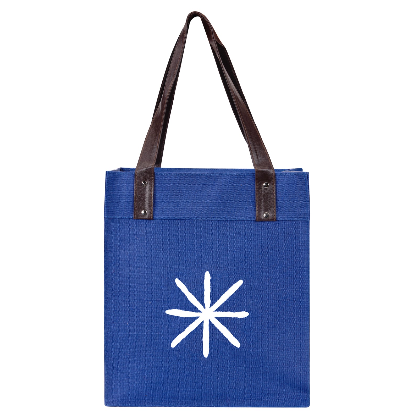 JUTE COTTAGE JUCO PU HANDLE ZIPPER SHOPPING BAG WITH BOTTOM BOARD, SUSTAINABLE, ECO-FRIENDLY, 100% GENUINE, STYLISH (BRIGHT BLUE 15X13X10)