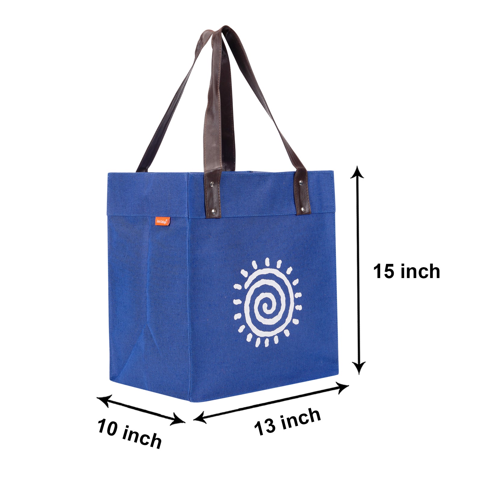 JUTE COTTAGE JUCO PU HANDLE ZIPPER SHOPPING BAG WITH BOTTOM BOARD, SUSTAINABLE, ECO-FRIENDLY, 100% GENUINE, STYLISH (BRIGHT BLUE 15X13X10)