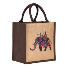 Load image into Gallery viewer, 11 X 10 X 7 - AMBARI ELEPHANT PRINT ZIPPER LUNCH BAG (B-260-CREAM/BROWN)
