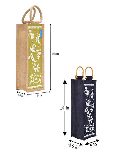 Combo of BOTTLE BAG WARLI PRINT 2 (B-163-BLACK) and BOTTLE BAG WARLI PRINT 2 (B-163-OLIVE GREEN)