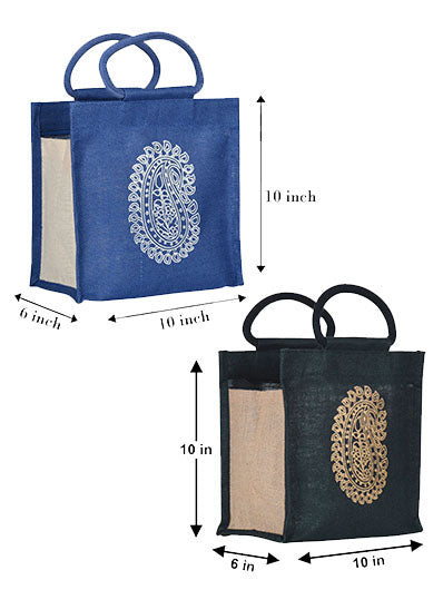 Combo of 10 X 10 PAISLEY ZIPPER LUNCH (B-014-BLACK) and 10 X 10 PAISLEY ZIPPER LUNCH (B-014-BRIGHT BLUE)