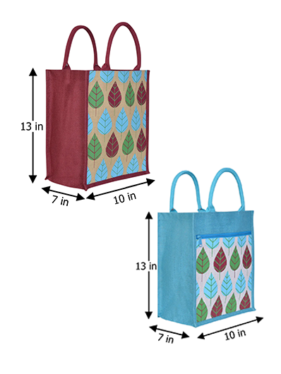 Combo of 13X11 FRONT POCKET LEAF PRINT (B-166-MAROON/NATURAL) and 13X11 FRONT POCKET LEAF PRINT (B-166-PEACOCK BLUE)
