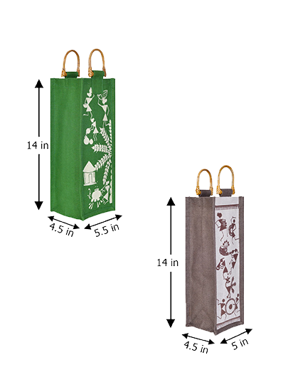 Combo of BOTTLE BAG WARLI PRINT 2 (B-163-WHITE/BROWN) and BOTTLE BAG WARLI PRINT 1 (B-162-GREEN)