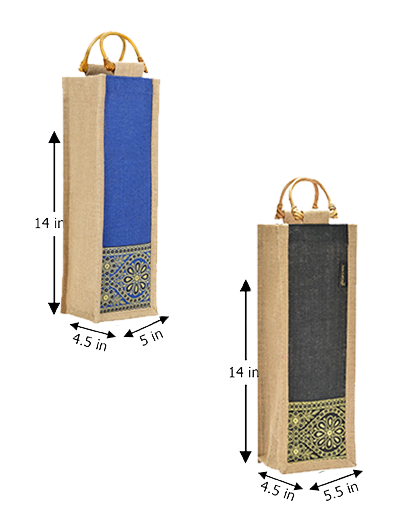 Combo of BOTTLE BAG WITH LACE / PRINT (B-010-BRIGHT BLUE) and BOTTLE BAG WITH LACE / PRINT (B-010-BLACK)