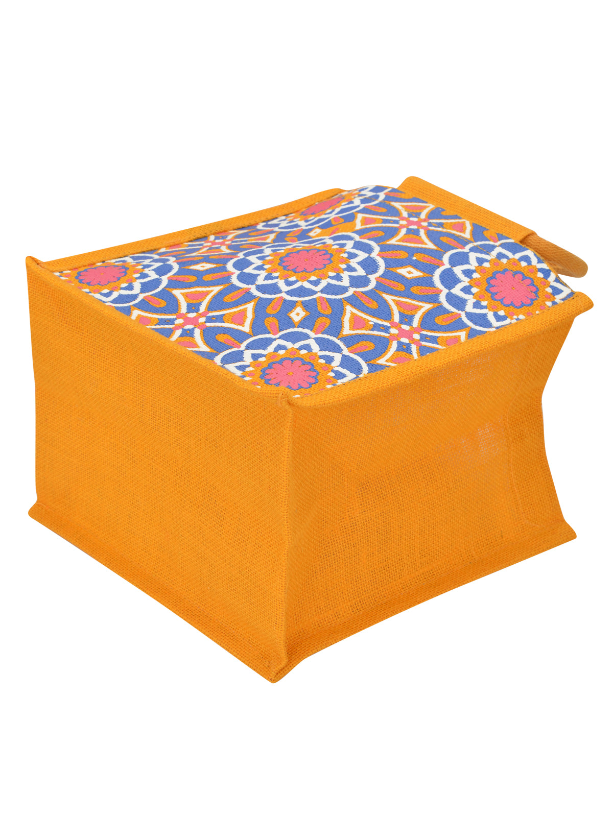 JUTE COTTAGE MUGHAL PRINT ZIPPER LUNCH BAG, SUSTAINABLE, ECO-FRIENDLY, 100% GENUINE, STYLISH JUTE BAG (YELLOW 10X10X7)